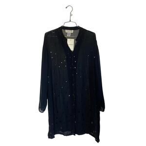 Rene Dehry Collection Black Sequin Beaded LS Tunic Top